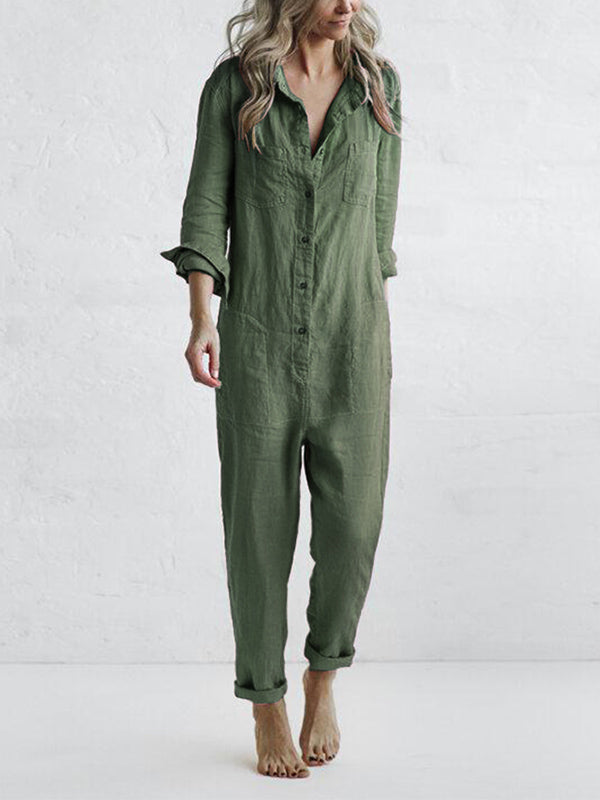 Liv – Casual Cotton Jumpsuit with Pockets - Green