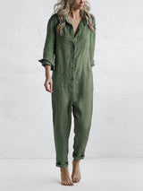 Liv – Casual Cotton Jumpsuit with Pockets - Green