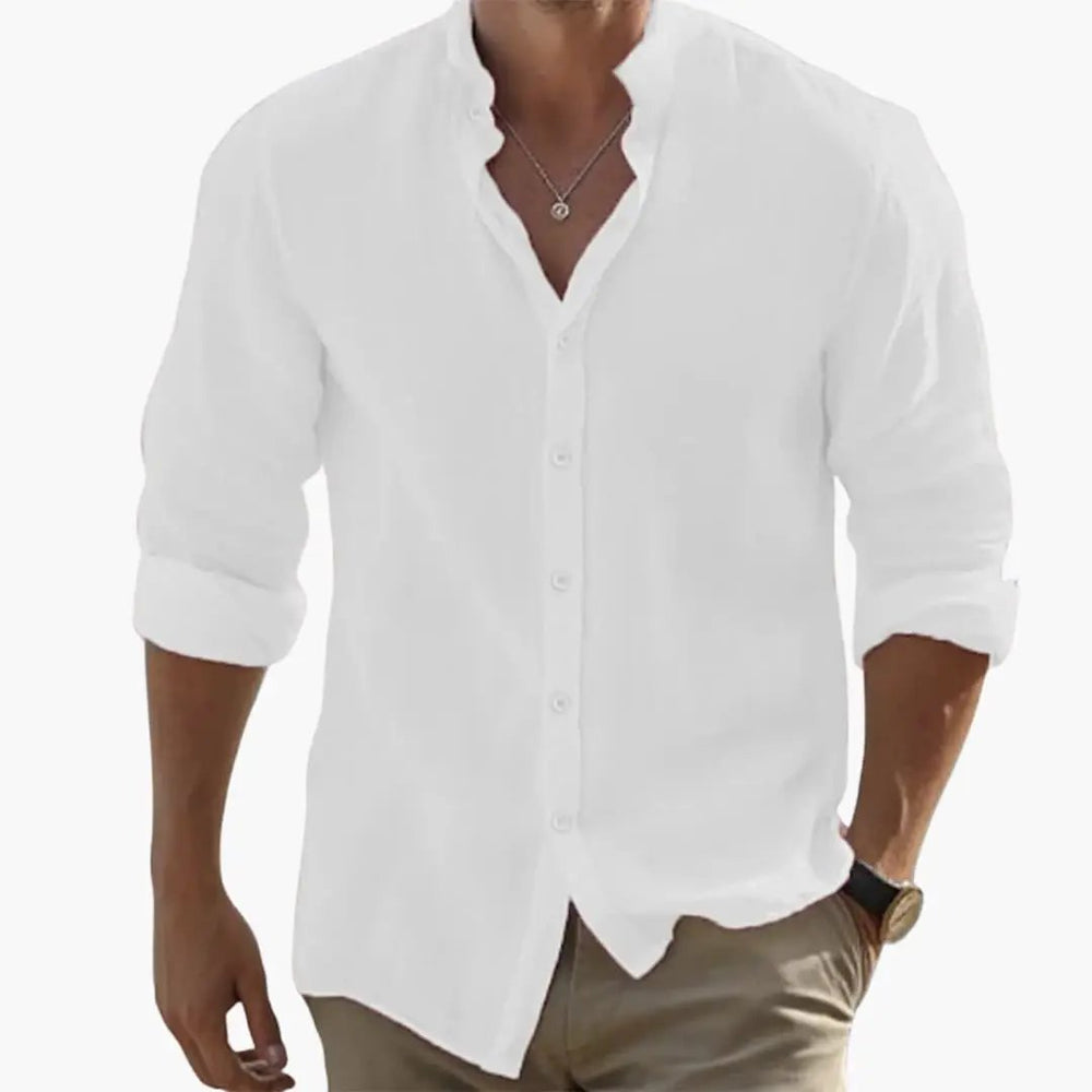 Men's Stand Collar Shirt – Long Sleeve, Lightweight & Breathable