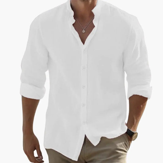 Men's Summer Casual Shirt with Long Sleeves and Stand-Up Collar