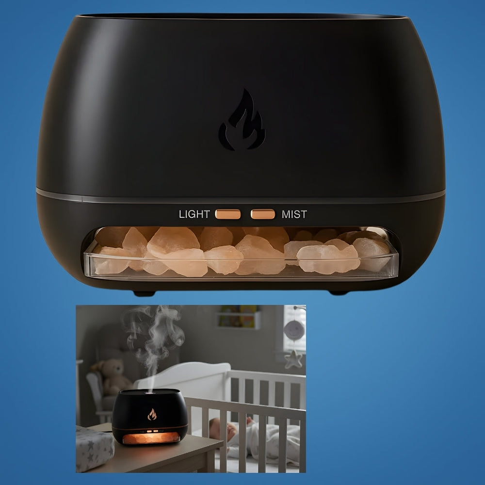 Ultrasonic Salt Stone Humidifier – LED Light, Whisper-Quiet & 18×12.5×8cm Compact