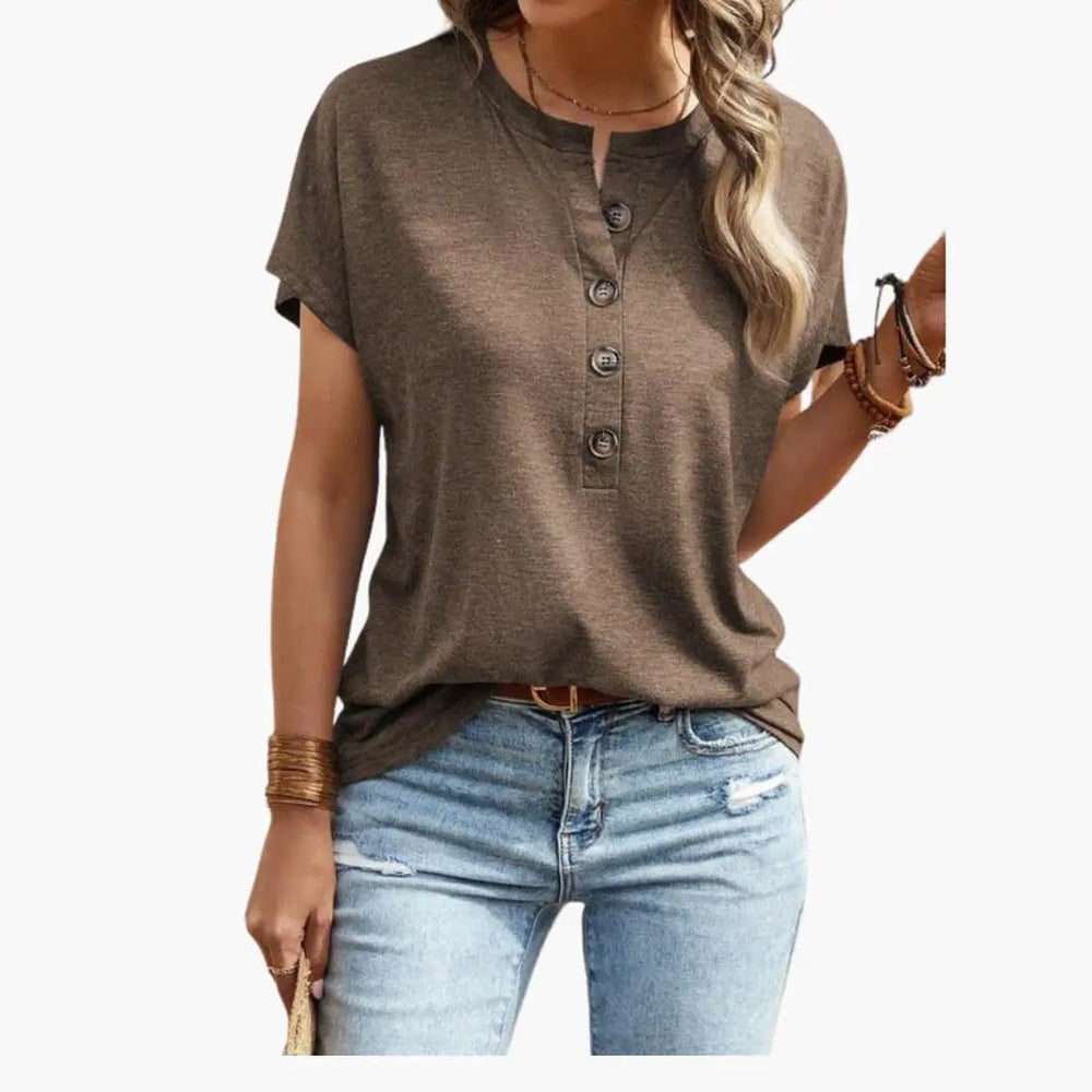 Women's T-Shirt – Button Front, Crew Neck & Short Sleeve