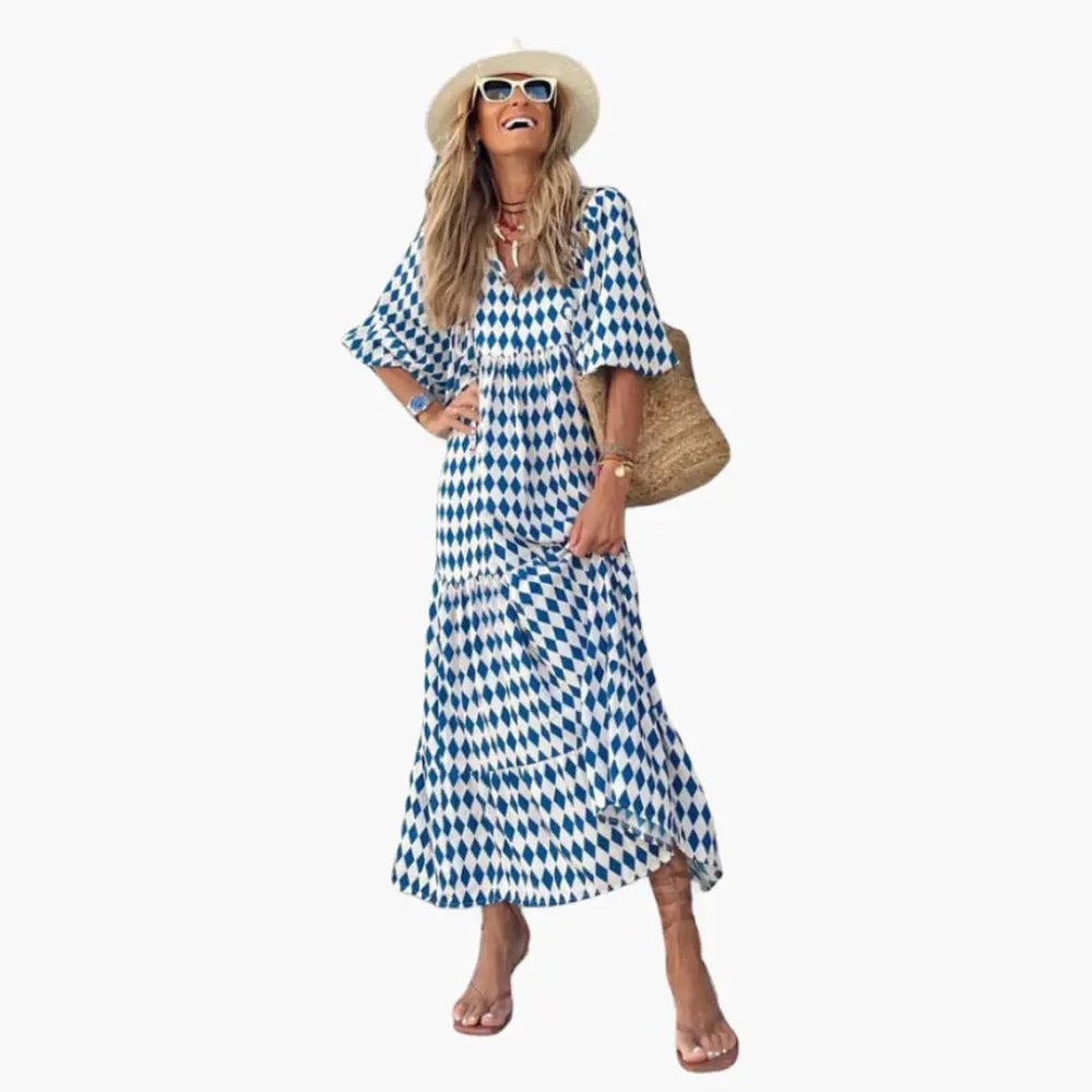 Women's Boho Maxi Dress – Floral Pattern, Wrap Design & Loose Fit