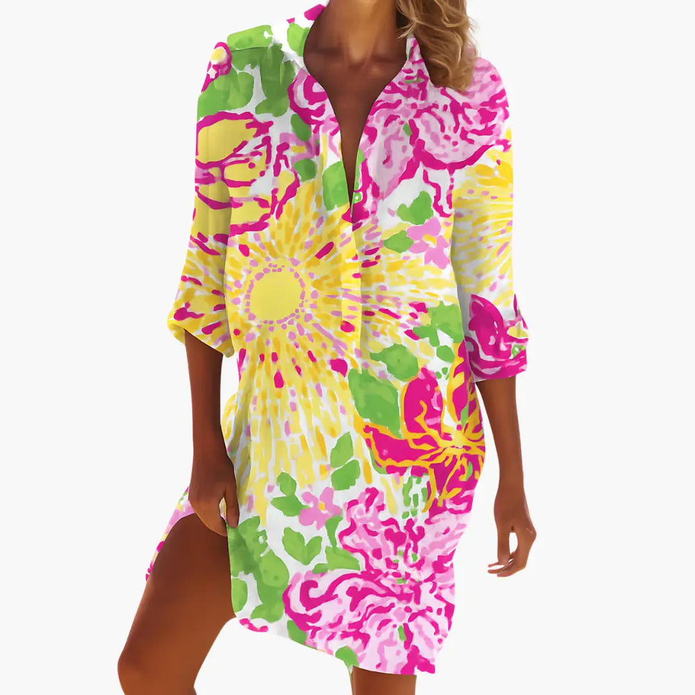 Women's Shirt Dress – Long Sleeve, Button Front & Knee Length