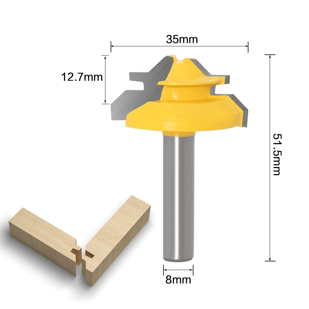 45-Degree Miter Router Bit – 8mm Shank, Carbide Blade & Teflon Coated