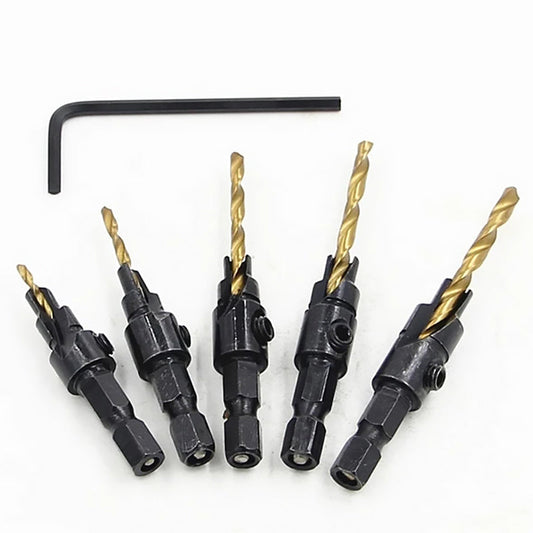 Wood Drill Bit Set – 5-Piece HSS Steel, Countersink Bits & Hex Key Included