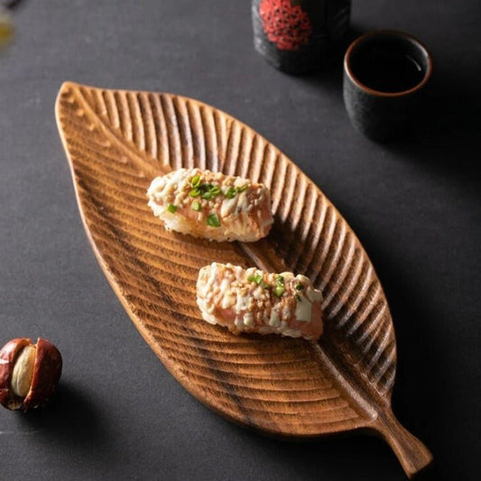 Wooden Leaf Serving Tray – Carry Handle, Decorative Shape & For Kitchen and Living Room