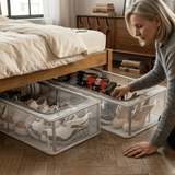 Stackable Clear Shoe Storage Box – Front-Opening PVC, Steel Frame & Waterproof Design