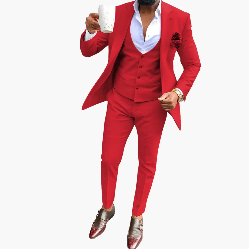 Men's Three-Piece Suit Set – Vest, Breathable Blazer & Notched Lapel Design