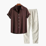 Men's Two-Piece Set – Short Sleeve Shirt, Tapered Pants & Summer Style