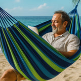 Optimized Product Title: "Gestreifte Hängematte mit Faltbarem Gestell & Rutschfester Unterlage - Ideal für Garten & Camping" 

This title includes relevant keywords for better visibility and highlights the product's key features and uses.