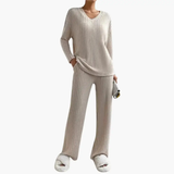 Women's Lounge Set – V-Neck, Ribbed Texture & Two-Piece
