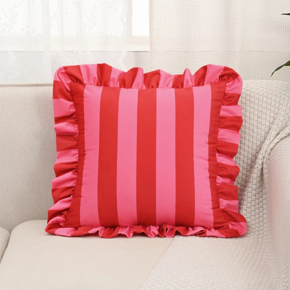 Ruffle-Edge Cushion Cover – Microfiber, 45×45cm & Striped Design