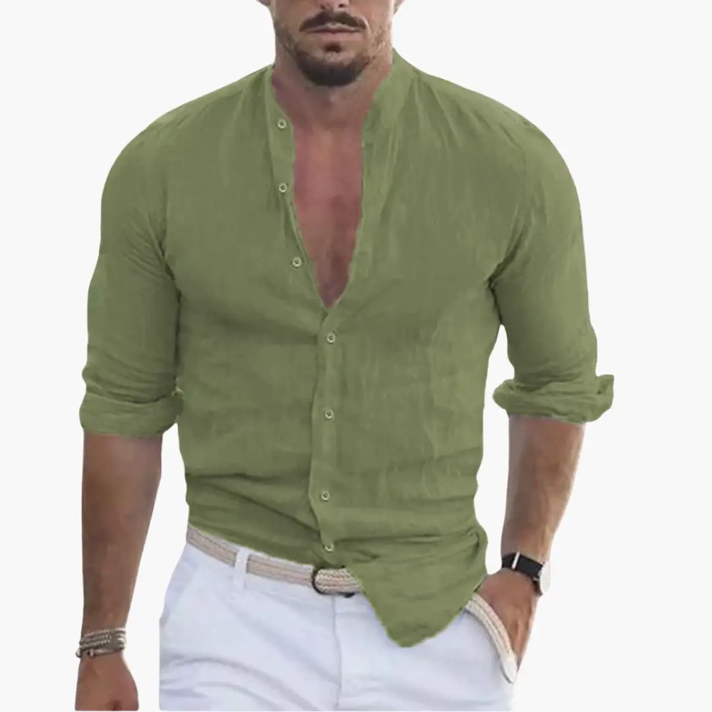 Men's Summer Shirt – Lightweight Fabric, Stand-Up Collar & Casual Fit
