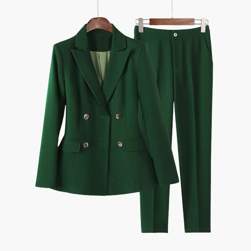 Women's Two-Piece Suit – Double-Breasted Blazer, Notched Lapel & Straight Pants