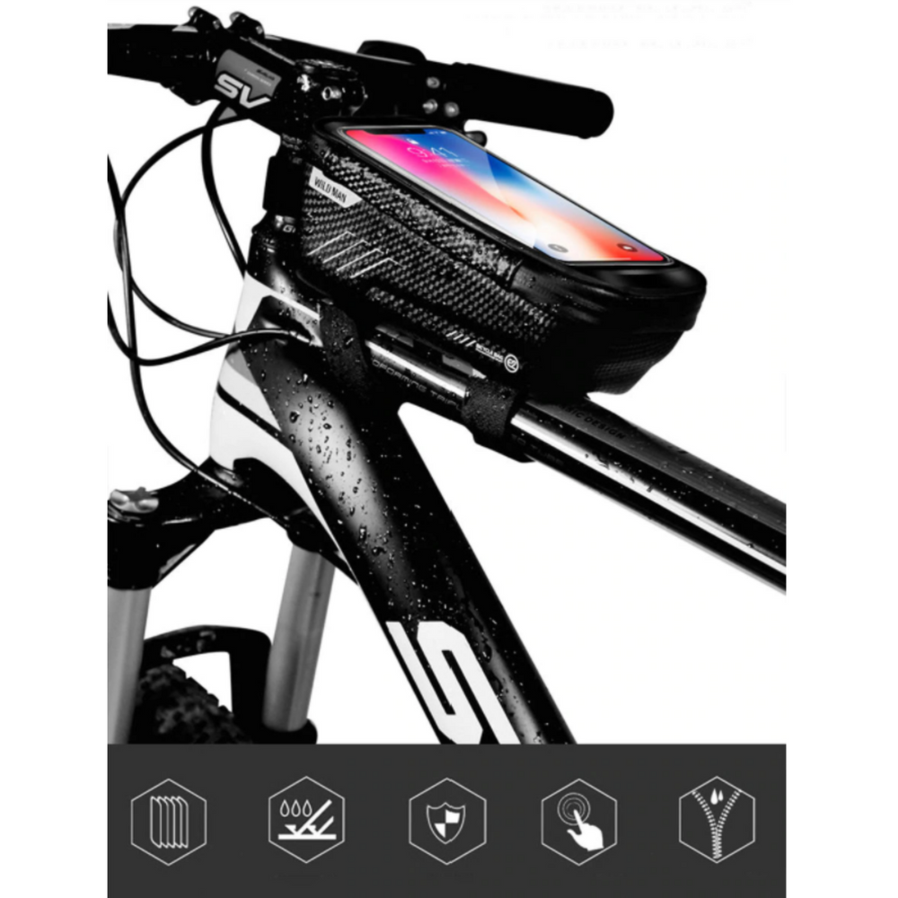 Optimized Product Title: "Wasserdichte Fahrrad-Rahmentasche mit Handy-Fenster – Hardcase für sicheres Smartphone-Management" 

This title includes relevant keywords for better visibility in Google Shopping while clearly describing the product's features.