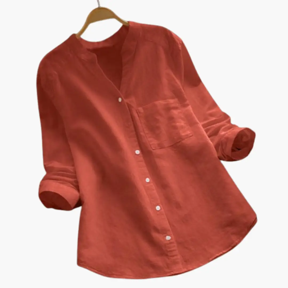 Women's Blouse – Loose Fit, Long Sleeve & Stand-Up Collar