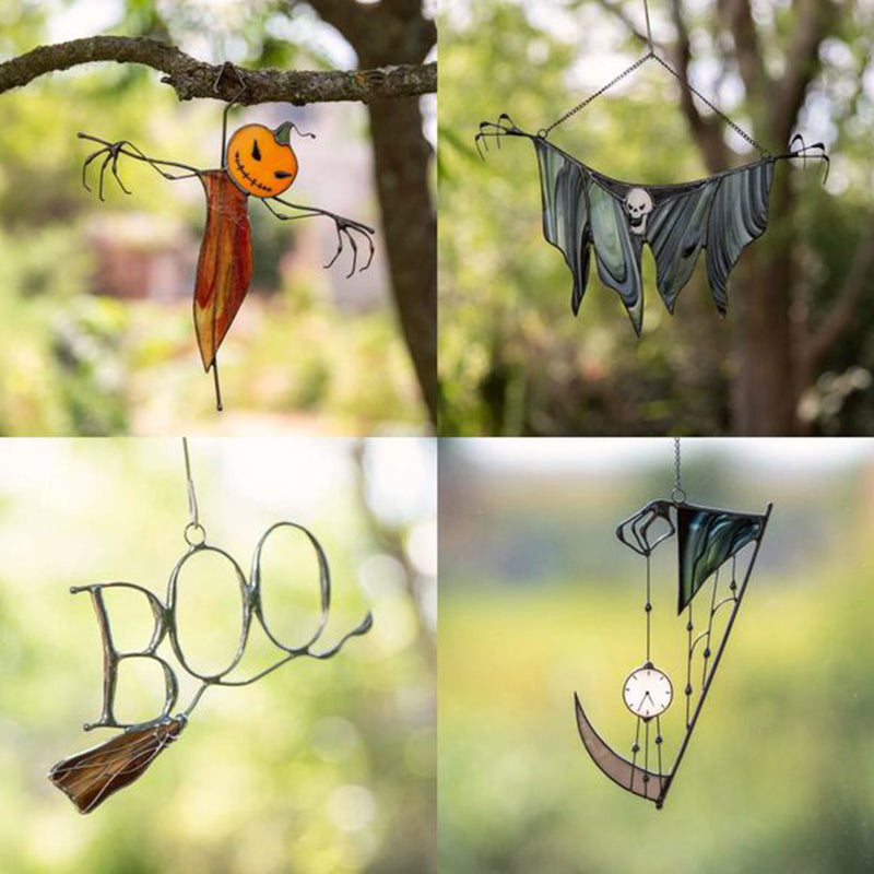 Halloween-Fensterdeko Buntglas mit Metallrahmen