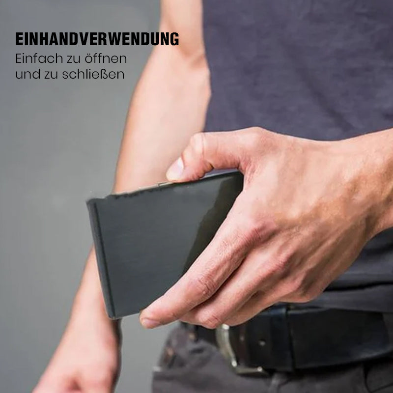 RFID-Blocking Metal Card Holder – Holds 6 Cards, Slim Anti-Theft & Pop-Up Design