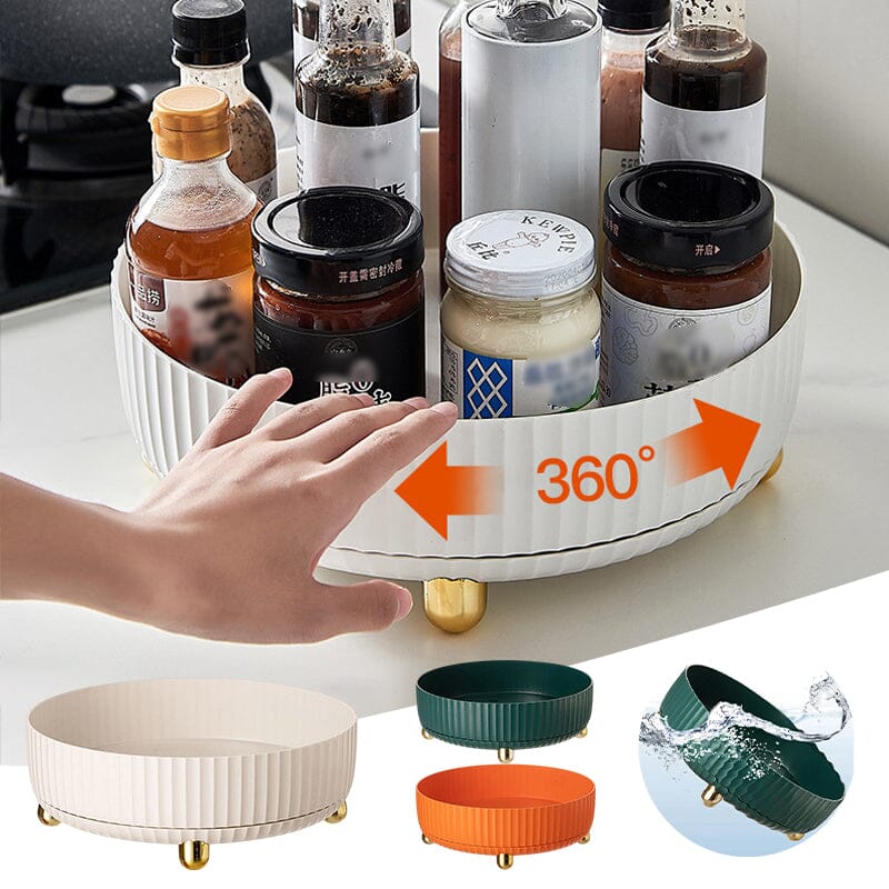 360° Rotating Spice Rack Organizer – HIPS Plastic, Raised Edge & Removable Base