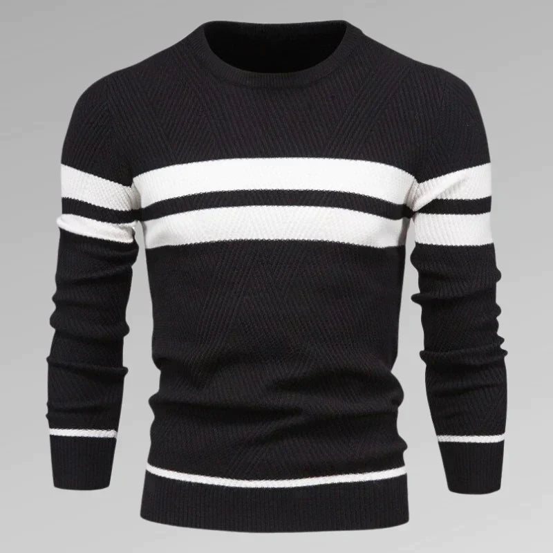 Men's striped knit pullover with round neckline – Fabio