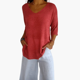 Women's Top – V-Neck, Loose Fit & Summer Casual Style