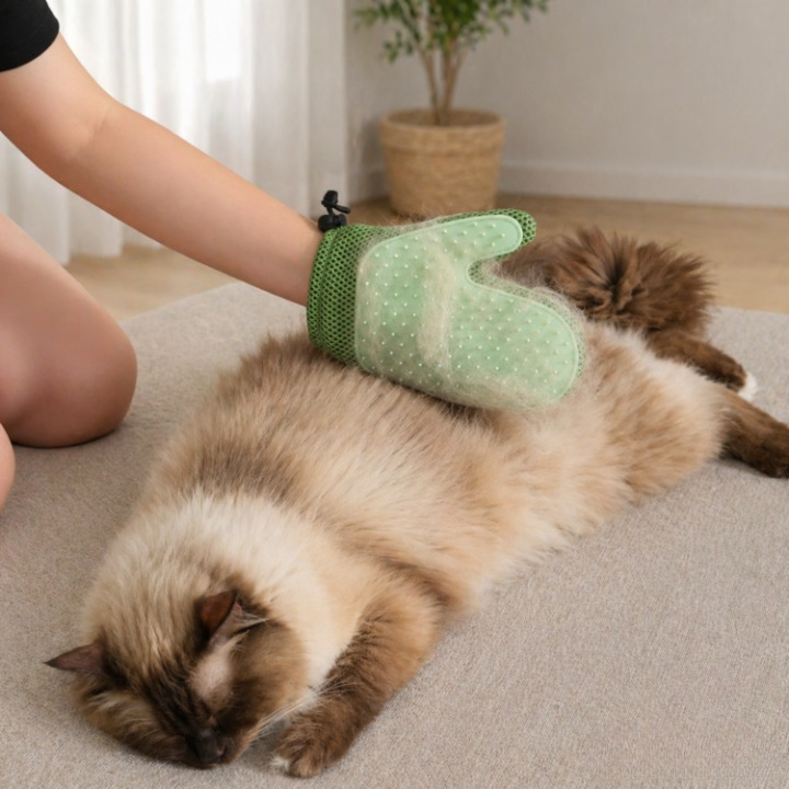 Pet Grooming Gloves for Dogs & Cats – Soft Rubber Bristles, Hair Removal & Massage