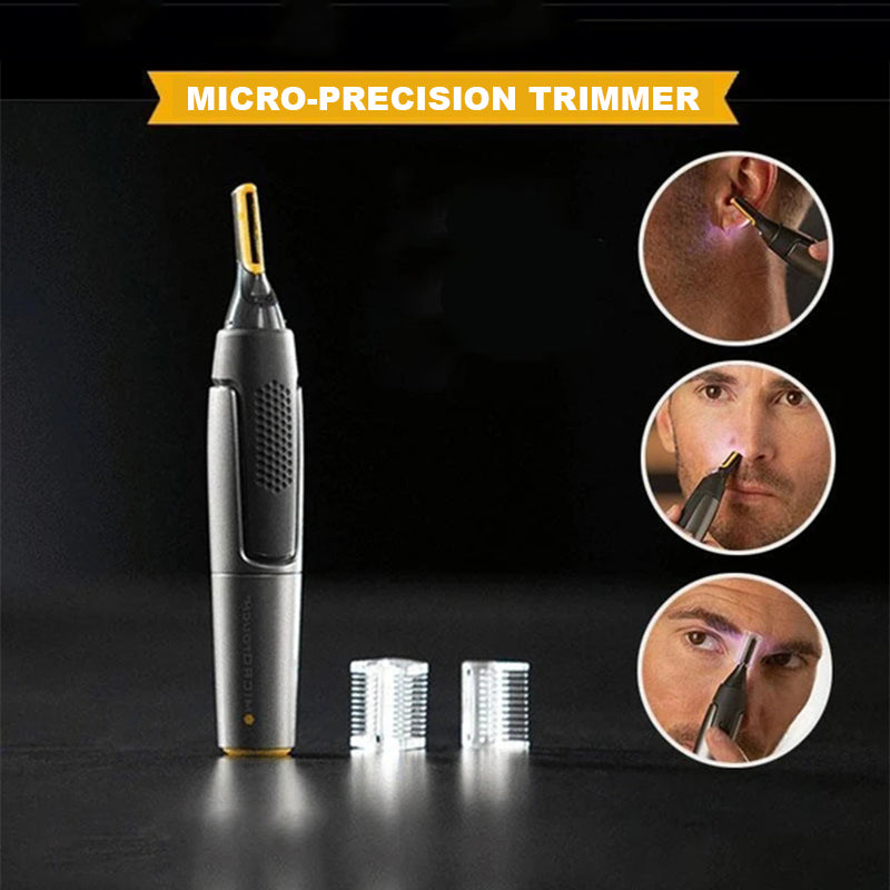 Nose & Ear Hair Trimmer – Ultra-Thin LED Light, Stainless Steel Blades, 15×2.5cm Grey