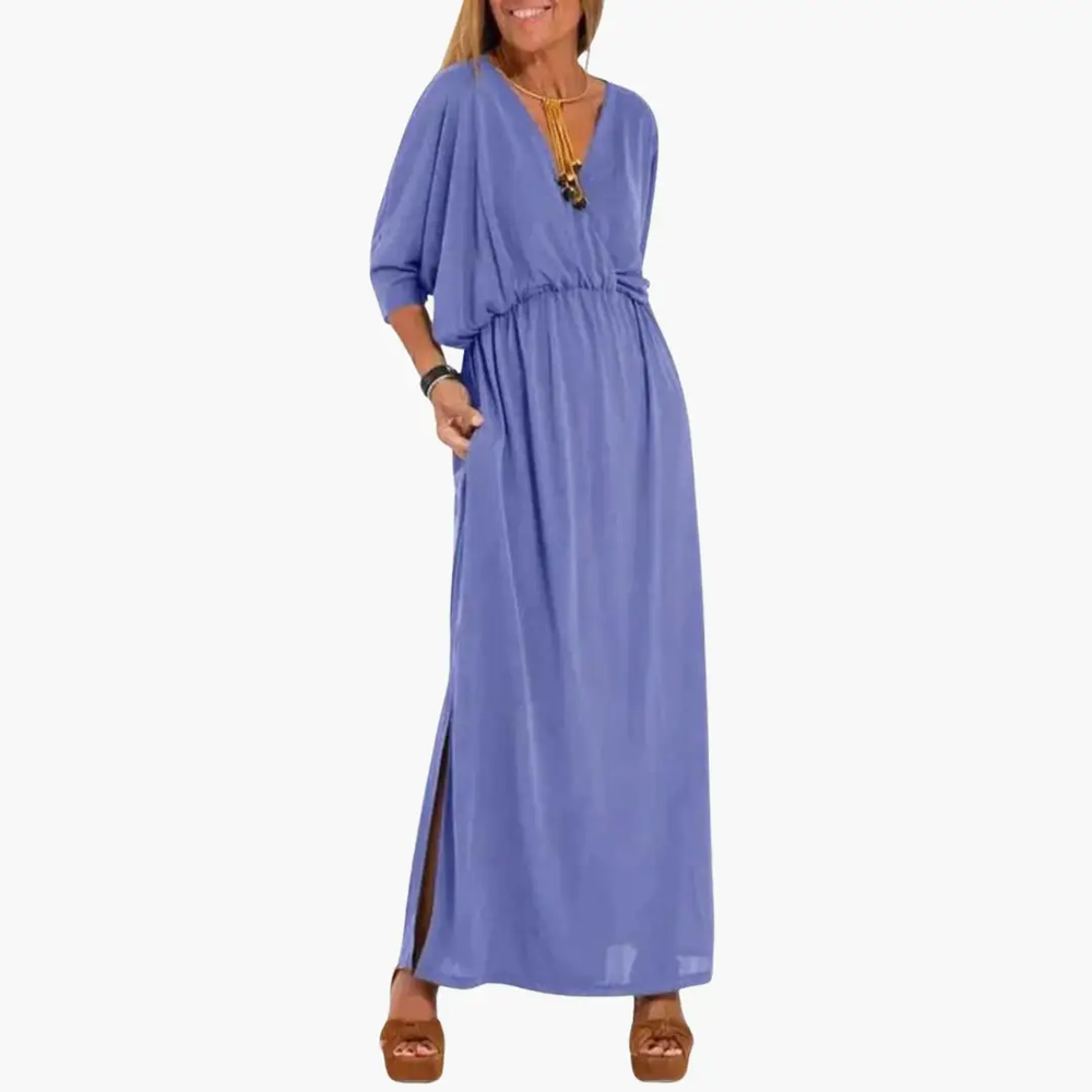 Women's Maxi Dress – V-Neck & 3/4 Sleeves