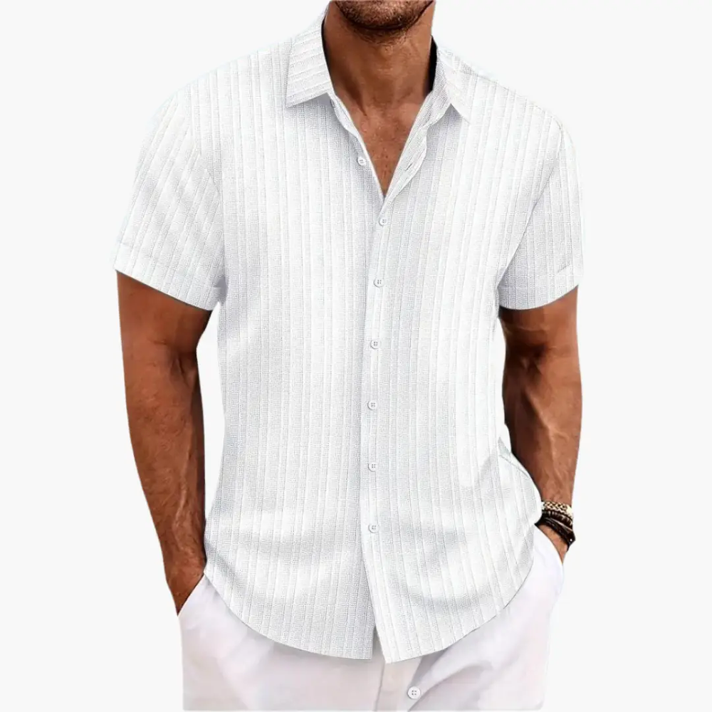 Men's Striped Button-Up Shirt – Short Sleeve, Lightweight & Relaxed Fit