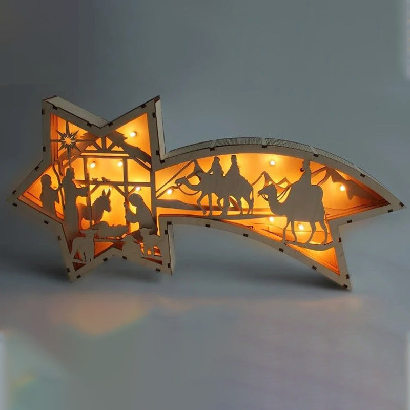 LED Wooden Christmas Star Light – Laser-Cut Nativity or Christmas Town