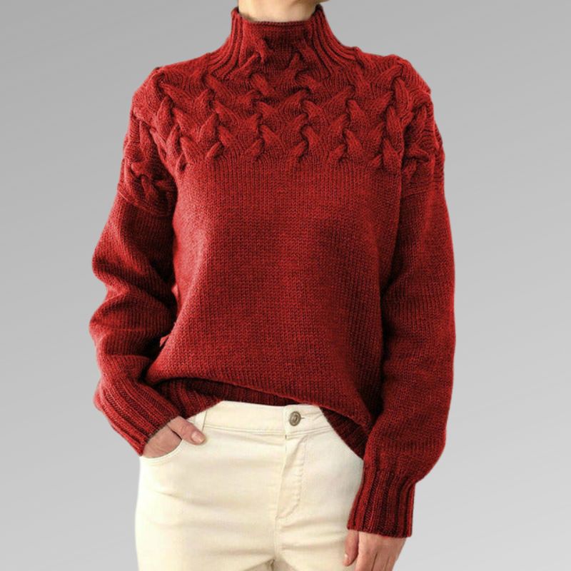 Eva Damenpullover mit Zopfmuster-Detail – Eleganter Strickpullover für Damen, Bequem und Stilvoll