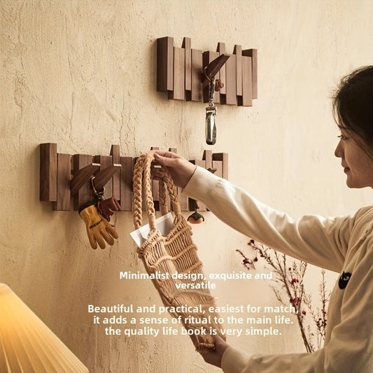 Foldable Wall Hooks – Piano Key Design, Solid Wood & Space-Saving Storage