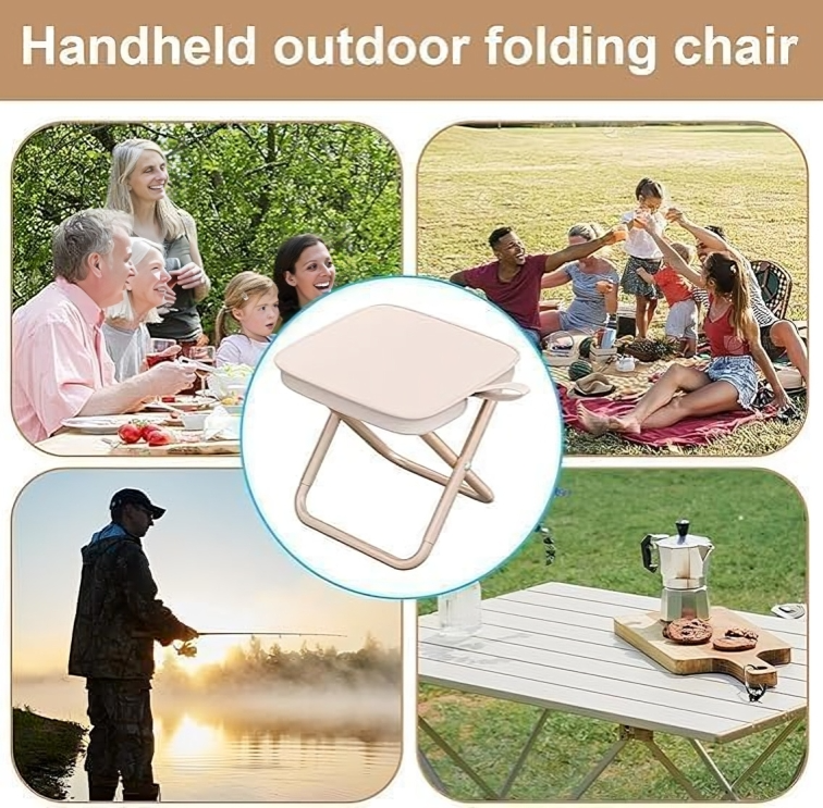 Folding Camping Stool – Stainless Steel, Holds 100kg, Compact 26×6cm, Portable