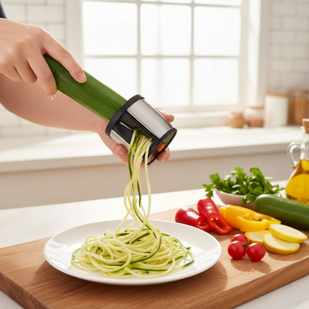 Optimized Product Title: **Edelstahl Gemüse-Spiralschneider – Perfekte Spiralen & Nudeln für Gesunde Gerichte – Küchenhelfer für Zucchini, Karotten & mehr** 

This title includes relevant keywords, highlights the benefits, and specifies the types of veget