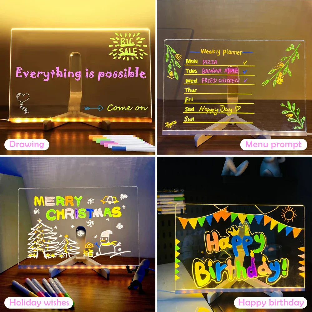 LED Neon Drawing Tablet – USB-Powered, Reusable Acrylic Panel & 3 Sizes