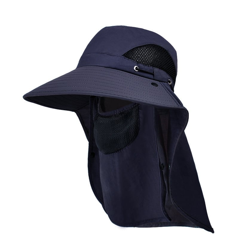 Unisex Wide-Brim Sun Hat – Detachable Neck Flap, Face Mask & Breathable Mesh
