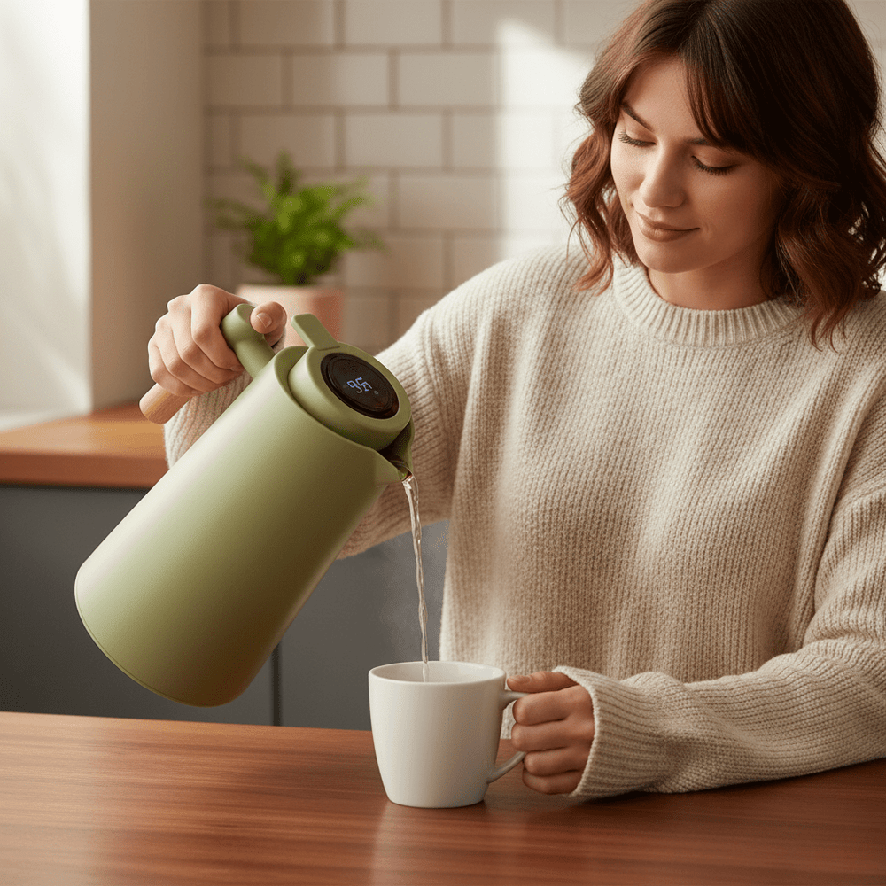 Optimized Product Title: **Thermoskanne 1L – Isolierkanne für heiße und kalte Getränke, hält bis zu 12 Stunden Temperatur** 

This title includes relevant keywords for better visibility on Google Shopping while clearly conveying the product's features.