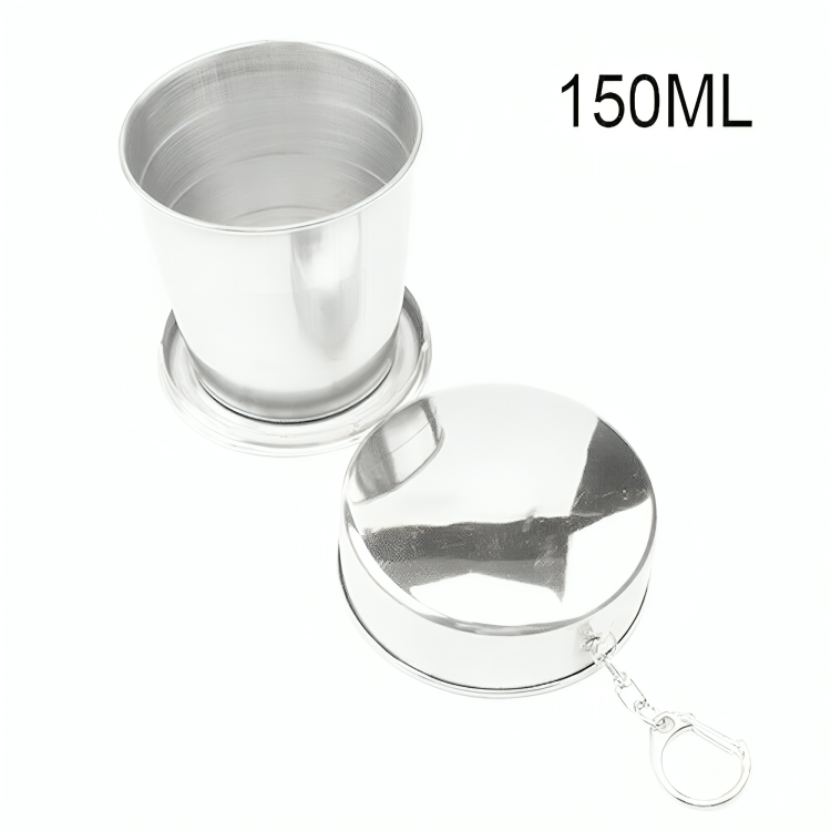 Collapsible Stainless Steel Cup – 150ml, Set of 3, Leak-Proof with Carabiner