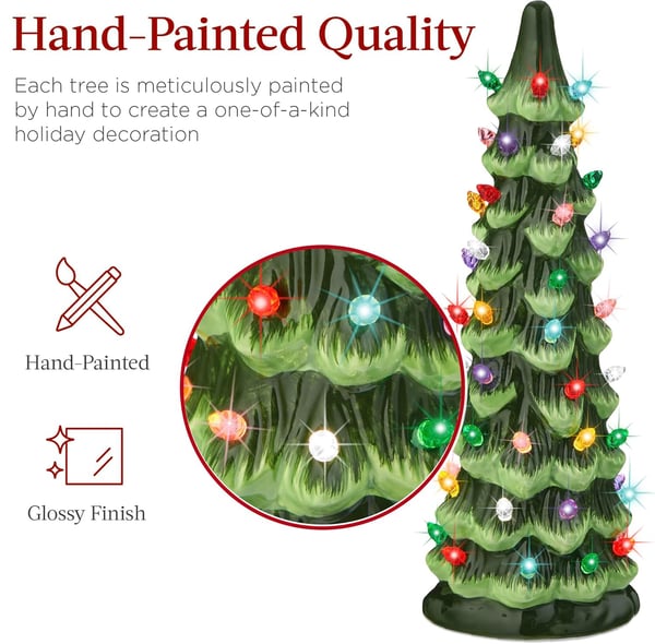 Hand-Painted Tabletop Christmas Trees with LED Lights – Decorative Set