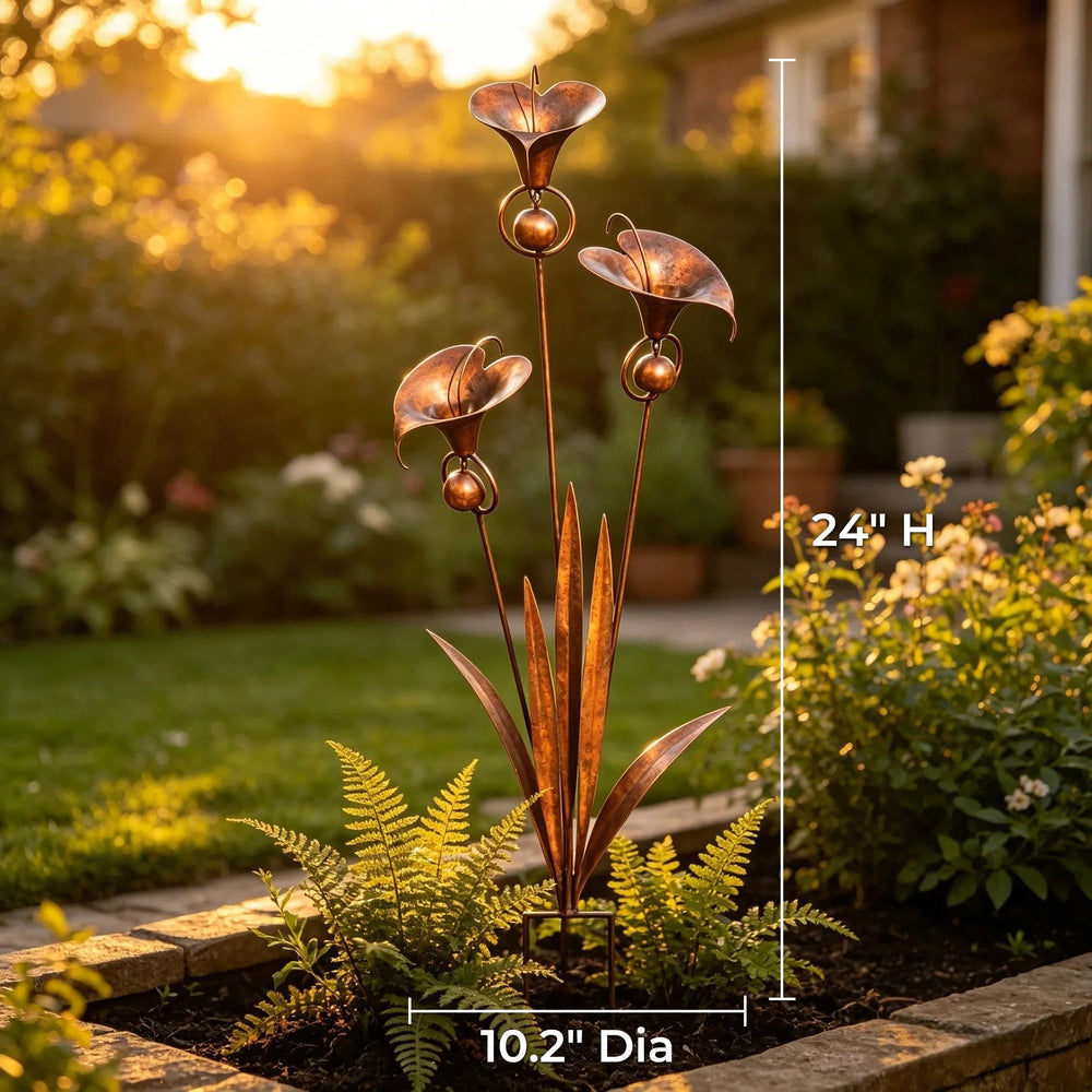 Copper Calla Lily Garden Stake – 61cm, Wind Chime Bells & Weatherproof Iron