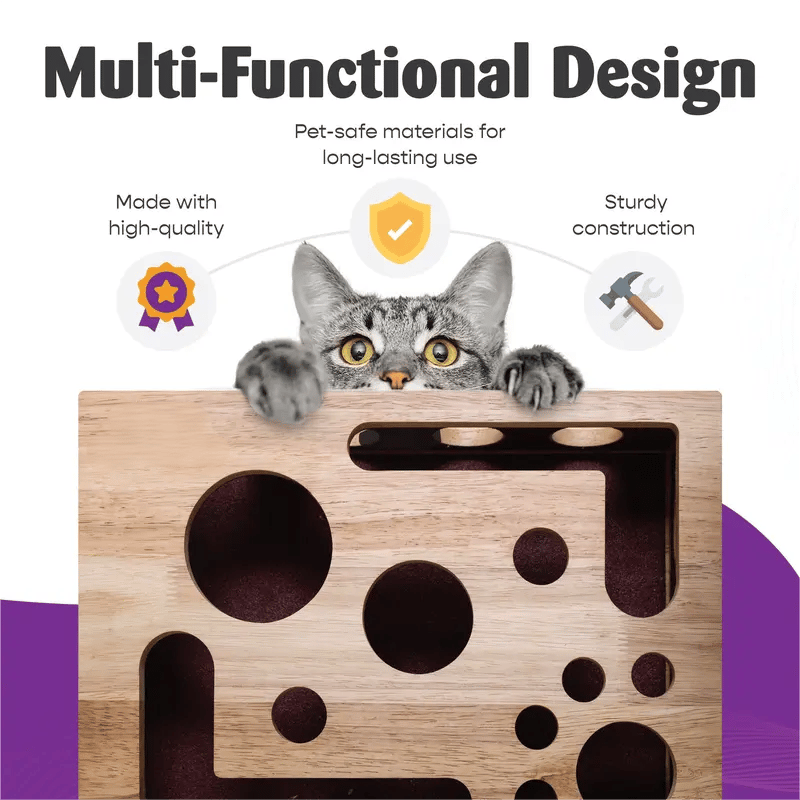 Optimized Product Title: "Holz Katzen Puzzlebox – Interaktive Leckerlies-Beschäftigung & Natürliche Krallenpflege für Katzen" 

This title includes relevant keywords for better visibility in Google Shopping while clearly describing the product's features