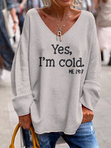 Ladies oversized jumper with V-neck & pattern - Alenia - 2