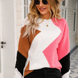 Patchwork Women's Sweater with Round Neck – Clara - 2