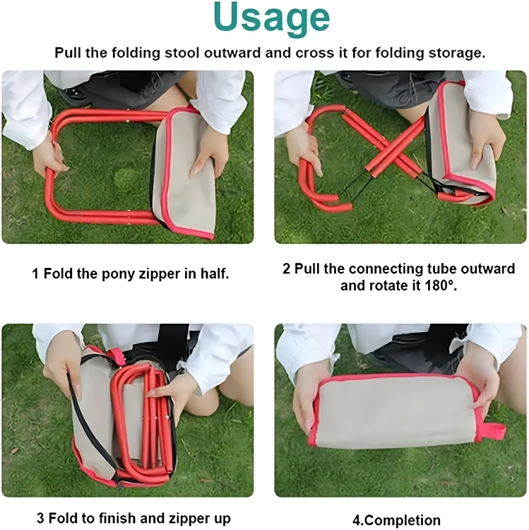 Folding Camping Stool – Stainless Steel, Holds 100kg, Compact 26×6cm, Portable