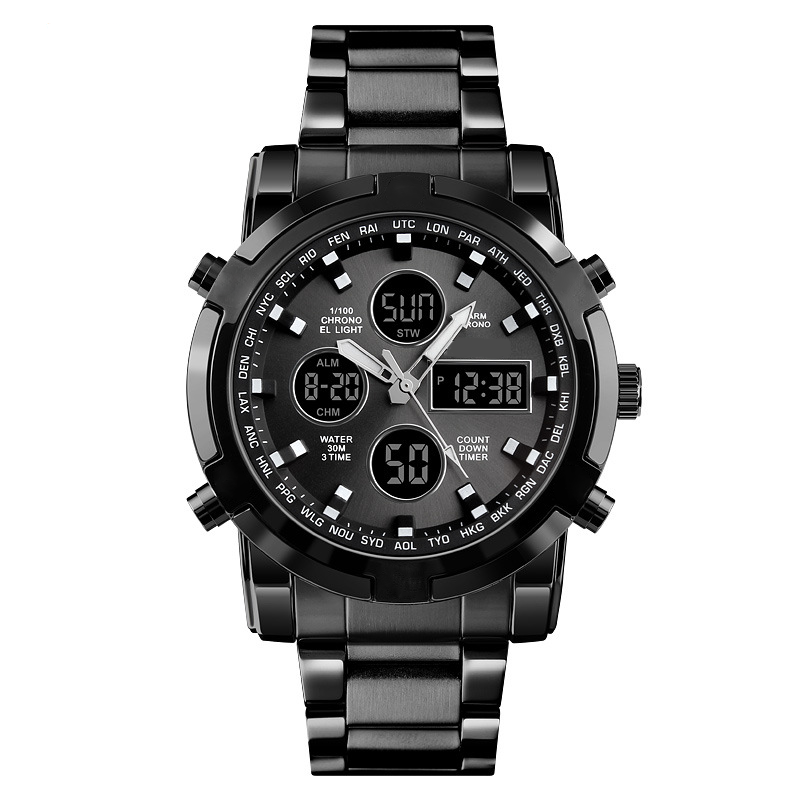 Unisex Digital Sports Watch – 3 Time Zones, 30m Waterproof & EL Backlight