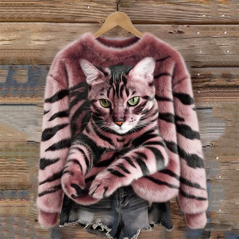Optimized Product Title: "Gemütlicher Plüsch-Sweatshirt mit Tiger- und Tabby-Kätzchen-Design – Weiches, Warmes Damenoberteil für Tierliebhaber" 

This title includes relevant keywords while emphasizing comfort and target audience.