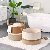 Boho Cotton Storage Basket – Woven Rope Handles, 35×40cm & Cream Striped Design