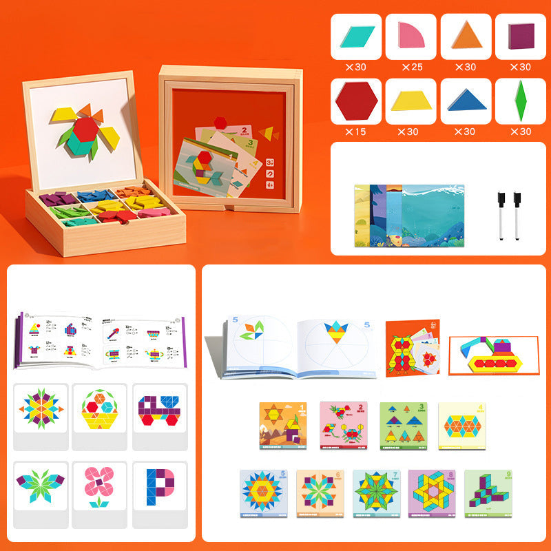 Magnetic Wooden Building Blocks with Pattern Cards - Creative STEM Toy for Kids
