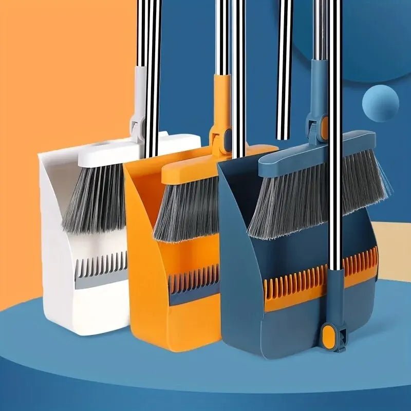 Self-Cleaning Broom & Dustpan Set – Height-Adjustable Handle, 360° Swivel Head & Dust Trap